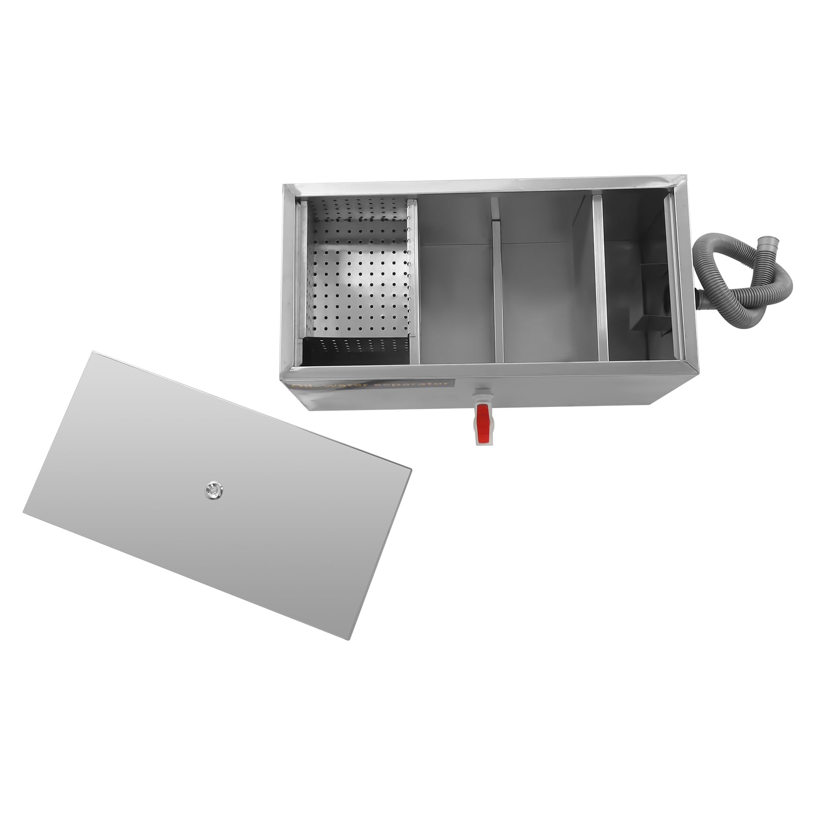 Commercial Grease Interceptor, 60 x 30 x 30 cm, trampa de acero inoxidable, separador de aceite y agua para restaurante, cafetería, Kanteen