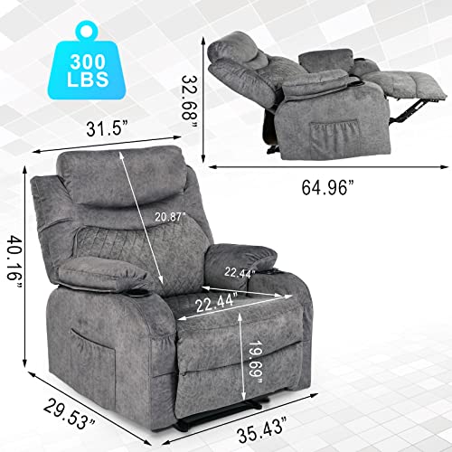 Kasorix Overstuffed Massage Recliner Chairs With Heat, Faux Leather Manual Reclining Chair With Cup Holders, Home Theater Seating Single Recliner Sofa (Grey) #TOP1