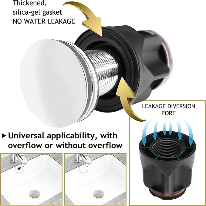 NH Fashion Hub 2 in 1 Sink Drain Kit with Flexible Expandable P-Trap Sink Drain Pipe Tube Anti-Odor Bathroom Sink Drain Pipe, Drain Hole, Built-in Anti-Clogging Stopper, Black Bathroom Sink Drain. 4
