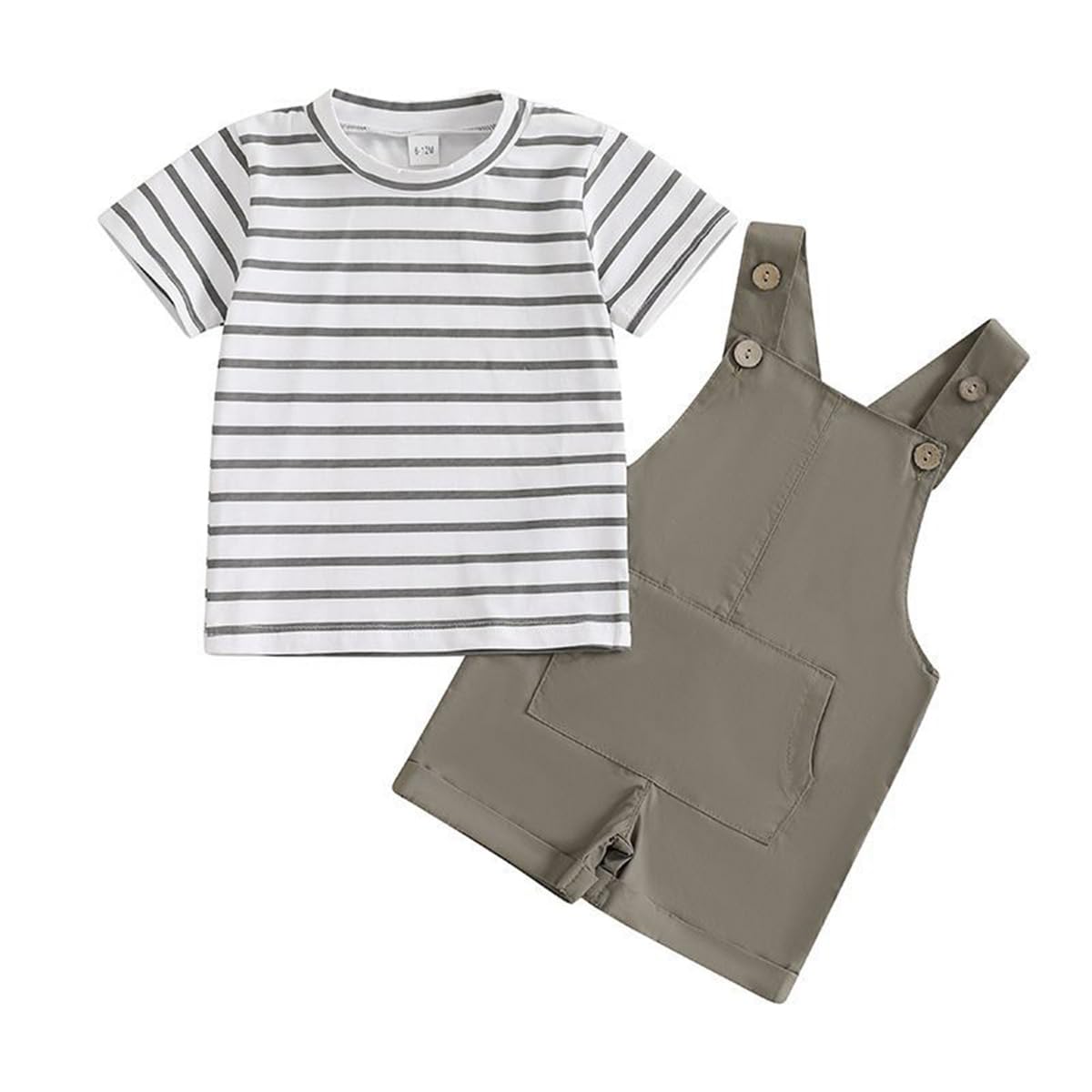 Vêtements Bébé Garçon Manches Courtes Col Contrastant Polo Top+Salopette Unie Décontractée 2 Pièces Ensemble Tenue de Printemps et d'Été