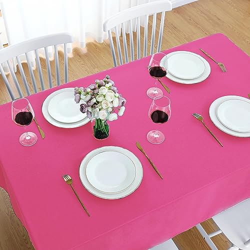 Image of FOLINS&HOME Hot Pink Rectangle Waterproof Tablecloth, 60 x 102 Inch | Fuchsia Wrinkle Free Polyester Rectangular Table Cloths, Spillproof Heavy Duty and Washable Table Cover for Party, Banquet