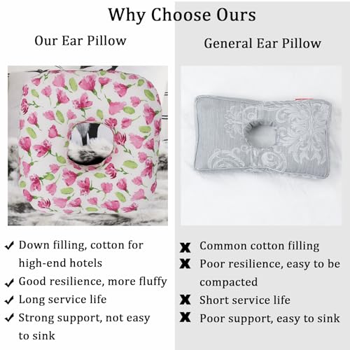 Image of Ear Piercing Pillow for Side Sleepers, Pillow with an Ear Hole for CNH and Ear Pain Ear Inflammation Pressure Sores, O-Shaped Side Sleeping Pillow, Ear Guard Pillow (Rosered Iris Flowers)