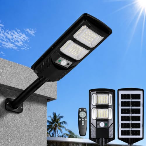 XERGY 50W Solar LED Street Light With Remote – 96 LEDs, Motion Sensor, Auto On/Off Dusk to Dawn Sensor, IP67 Waterproof, 2000mAh Battery – Outdoor Lig