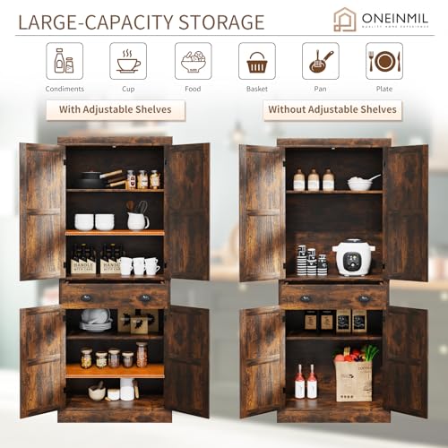 oneinmil-Kitchen-Pantry-Storage-Cabinet-726-Freestanding-Cupboard-with-Farmhouse-Barn-Doors-Adjustable-Shelves-Large-Drawer-Set-of-Sideboard-Brown oneinmil Kitchen Pantry Storage Cabinet 726 Freestanding Cupboard with Farmhouse Barn Doors Adjustable Shelves Large Drawer Set of Sideboard Brown