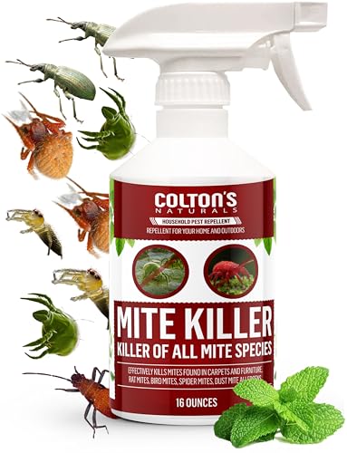 Mite Killer Spray – Kills Dust, Bird, Carpet & Household Mites Fast | Non-Toxic, Kid & Pet Safe Formula for Bedding, Furniture & Home | 16 oz