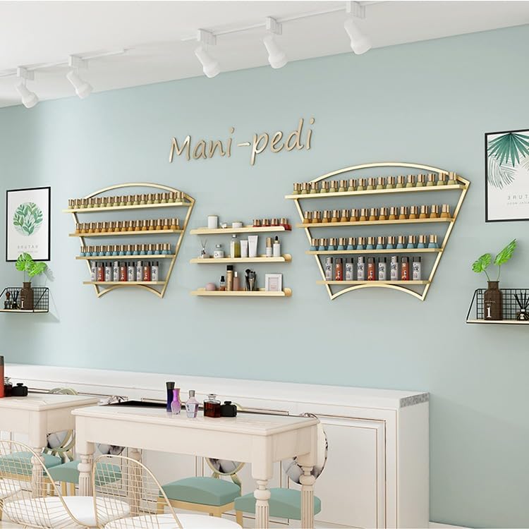Expositores MetáLicos para Esmaltes De UñAs, Estantes Flotantes De Pared, Expositores De Aceites Esenciales para SalóN De UñAs, SPA En Casa (5 Unidades),Oro