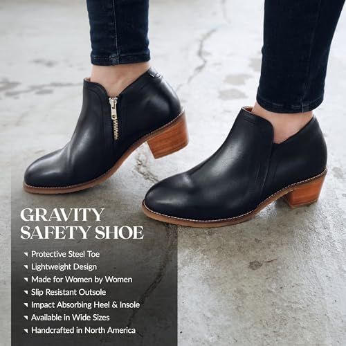 XENA Gravity Women’s Steel Toe Safety Work Shoes, Ankle Bootie, Breathable, Comfortable, Slip Resistant, Side Zipper, ASTM F2413 Certified, OSHA Approved, Premium Leather, Made in North America2