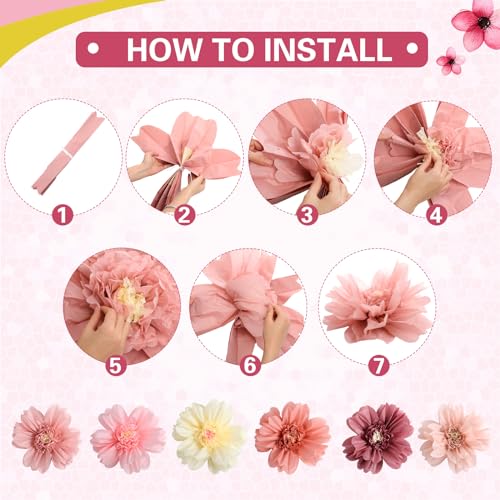 Image of TaoBary Large Colorful Tissue Paper Flowers Giant Fiesta Paper Pom Poms Classroom Wall Decor Mexican Birthday Party Decorations Wedding Backdrop(20 inch and 10 inch,Rose Gold, Blush Pink,12 Pcs)