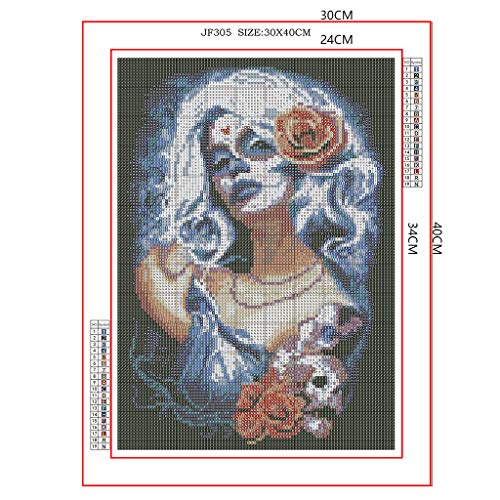 DIY 5D Square Diamond Painting Full Drill Kits White Hair Skull 5D Diamond Art Full Drill Square Cross Stitch Kits Embroidery Supplies Rhinestone Picture Art Craft Home Wall Decor 12X16 Inches/30X40CM - Image 2