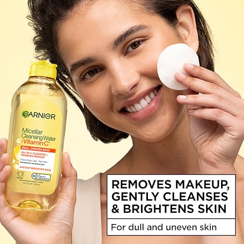 Garnier Micellar Water with Vitamin C, Facial Cleanser & Makeup Remover, Brightening & Hydrating, For All Skin Types, Vegan, Cruelty Free, 13.5 Fl Oz (400mL), 1 Count