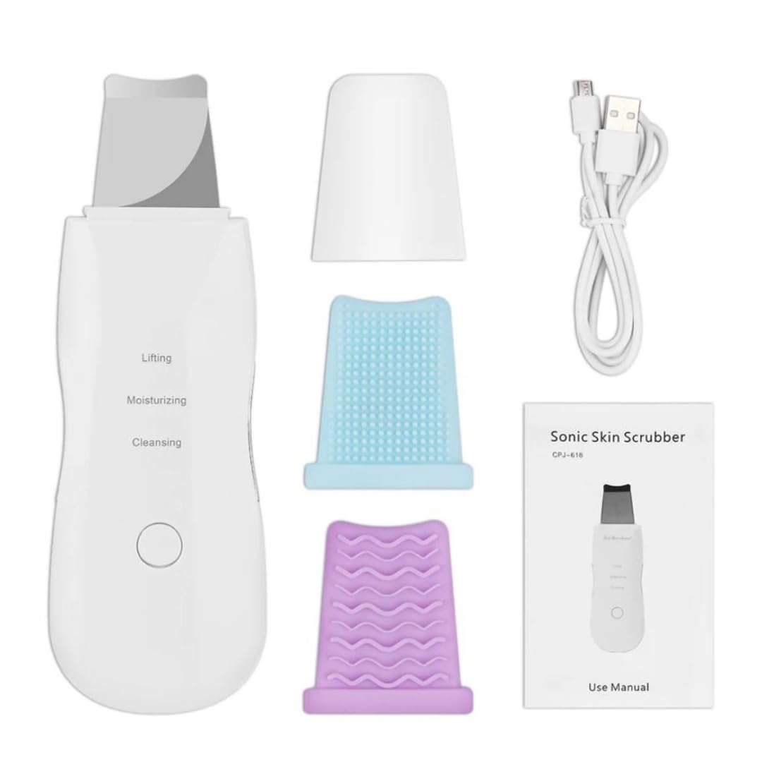 Ultrasonic Facial Skin Scrubber for Wet Skin, Blackheads Remover and Facial Pores Cleaner with 3 Modes, Facial Scrubber Stainless Steel Spatula Safe for skin, Deep Cleansing, Skin Lifting, Acne Reduction, Anti-Aging , 2 Silicone Covers Included, Rechargeable-image-9