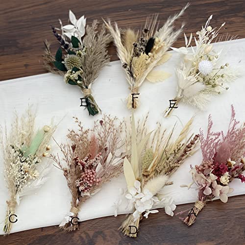Yobeki Mini Dried Flower Bouquet | Small Milk Bottle Arrangement | Table Decoration | Letterbox Gift | Pampas | Bunny Tails | Boho Cake Flowers (Style E) #TOP6
