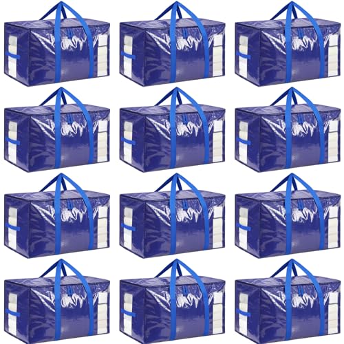 Image of BAGAIL Heavy Duty Moving Bags with Strong Handle, Extra Large Moving Boxes, Storage Tote for Clothes, College Moving Supplies(Blue, 12 Pack)