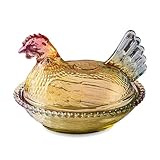 Gkesgm Crystal Glass Chicken-Shaped Candy Dish,Vintage Style Candy Bowl with Lid,Muti-Color Tabletop Dessert Plate Snack Bowl