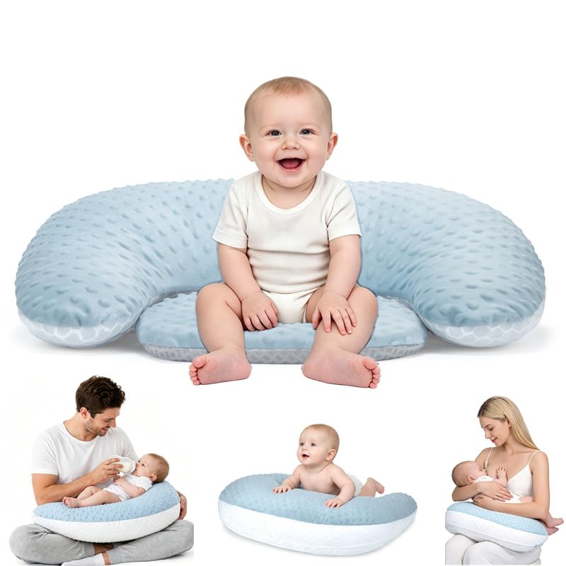 Topchances Multi-Functional Nursing Pillow,3D Fleece/Mesh Pillowcase,With Large C-Shaped Opening,Includes A Non-Slip Seat Cushion,A Gift For Mom-Removable And Washable Feeding Pillow（Sky Blue,1pc）