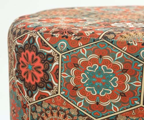 Image of NACIA Printed Ottoman Stools for Home Printed Ottoman Stool Set of 2 Bench for Living Room for Sitting Wooden Round Foot Rest Pouf for Home Decoration Pouffes for Dressing Table 16 inchx18 inch Octa