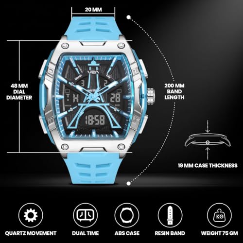 Image of V2A Impact 48mm Analog Digital Watch for Men | 3D Tower Dial Design | Alarm Stopwatch Day Date 12 /24 Hr | TPU Strap | 50M Water Resistant | Gift for Mens