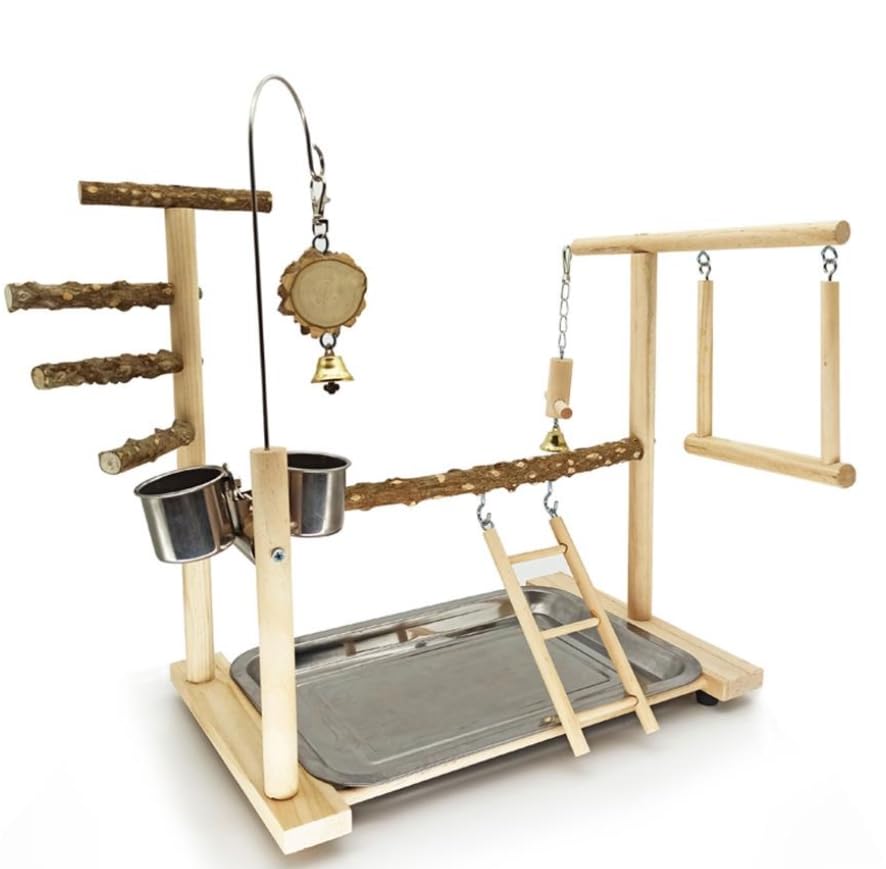 Luminexia Cavalletto per Uccelli,leggio per pappagalli,Parco Giochi Cockatiel,Parco Giochi per Uccelli,Giochi per Esercizi con Altalena in Legno（40cm*23cm*36cm）