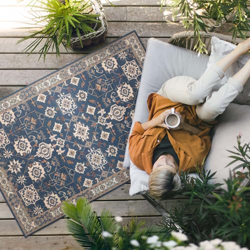 Tapis de jardin extérieur PVC 140x210 rectangle imperméable ornement turc - 3