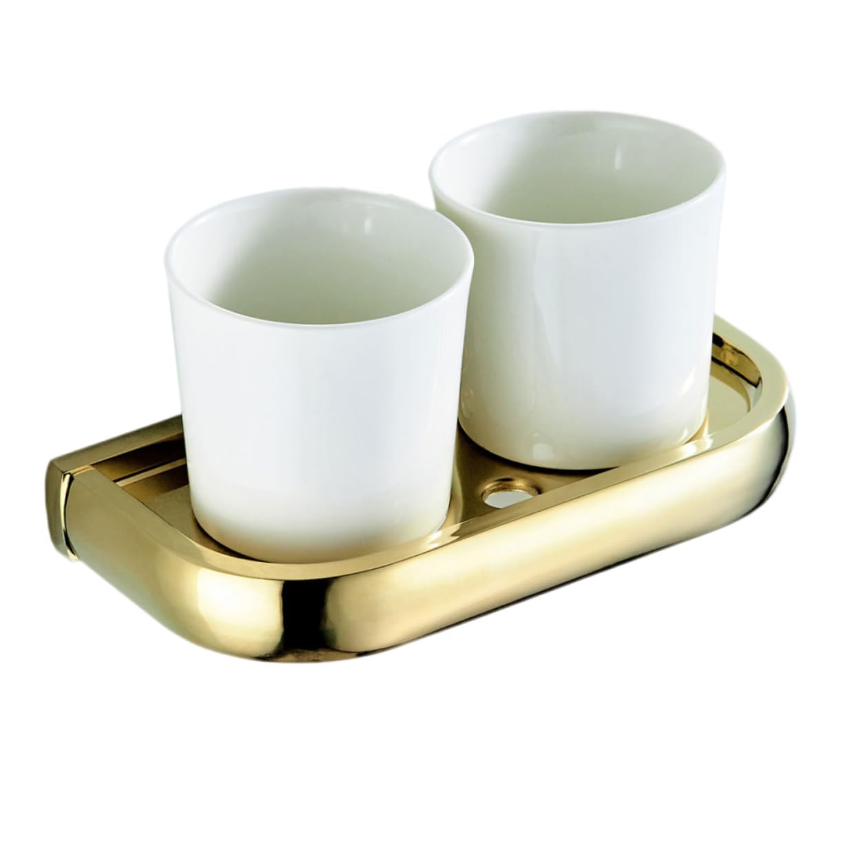 Cabilock Zahnbürstenbecherhalter Gold Messing in Wandmontierter aus Doppelbecherhalter mit Platzsparendem Design Glänzend Modisch für Badezimmer und Küche und Waschräume