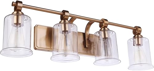 Miniatura 6 de Craftmade 56404-SB Romero - Lámpara cilíndrica de cristal transparente para tocador de baño, 4 luces, 240 vatios totales, 9 pulgadas de alto x 30
