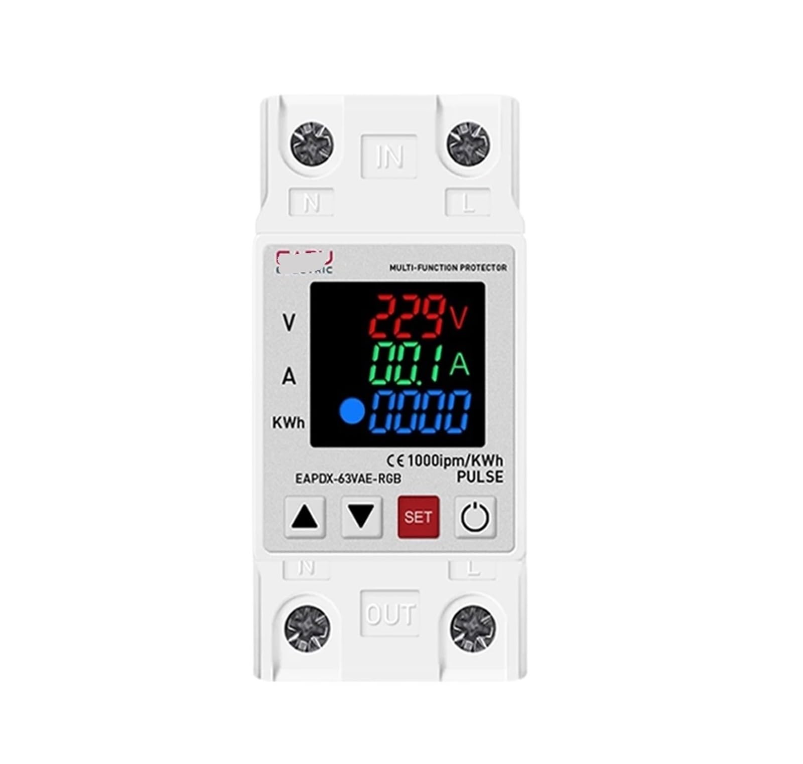 XRKJKQIDG AC 40A 63A 230V Rail Adjustable overvoltage undervoltage Protection Device Protector Relay overcurrent Limit(25 V,Voltage Current Kwh)