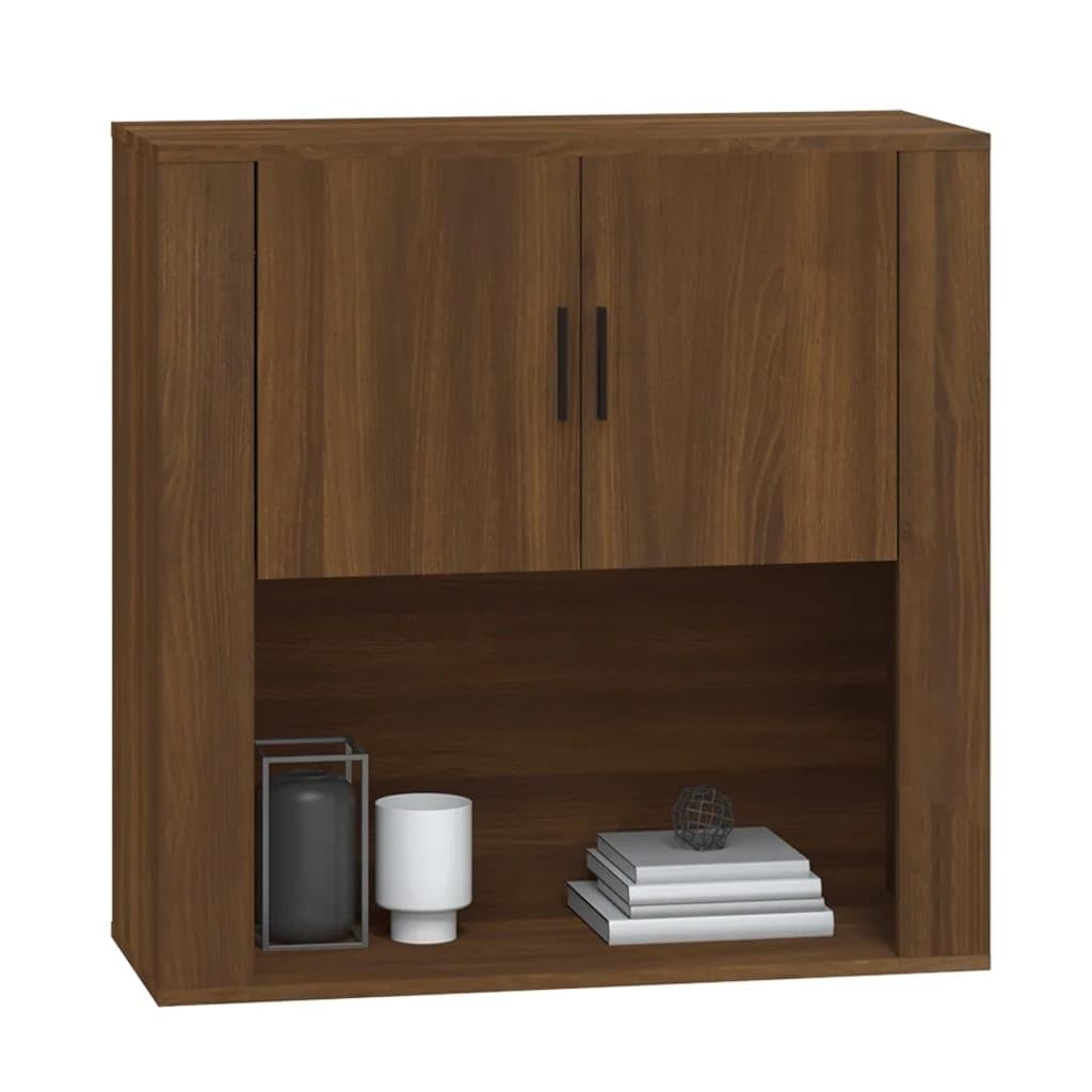 Szafka ścienna, brązowa, imitacja dębu, 80 x 33 x 80 cm, materiał drewnopochodny, dużo miejsca do przechowywania, montaż ścienny, uniwersalny organizer do kuchni, sypialni, przedpokoju i biura