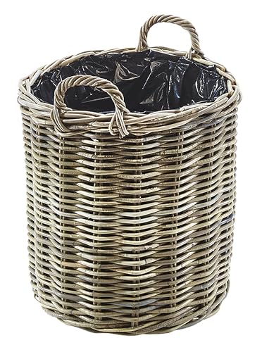 Kobolo Pflanzgefäß rund aus Rattan mit Folie in kubu Grey, Gr....