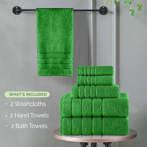 Image of Elegant Comfort 4 Lines Viscose Stripe 6-Piece Premium Towel Set - 100% Turkish Cotton High Absorbent Luxury Bathroom Towels - Includes 2 Washcloths, 2 Hand Towels and 2 Bath Towels Set, Emerald Green