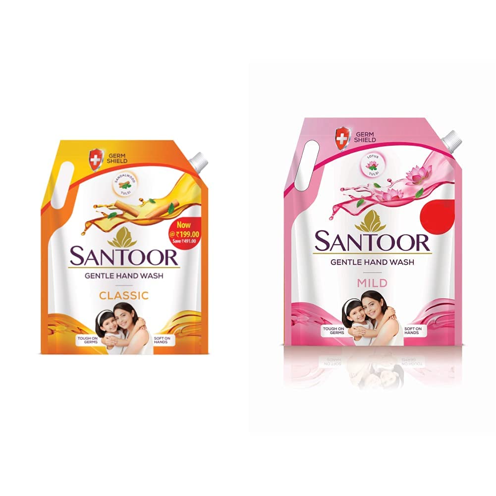 Santoor Classic Gentle Hand Wash, 1500ml with Natural goodness of Sandalwood & Tulsi & Santoor Mild Handwash, 1500 ml-image-35