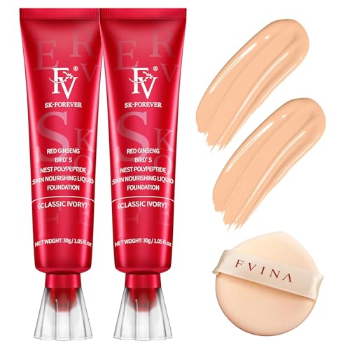 FV 2 Pack Waterproof Foundation, Lightweight & Medium Coverage Foundation with Matte Finish, Oil Control Long Lasting Liquid Foundation Makeup for Oily Normal Skin (Classic Ivory, 1.05 fl.oz)