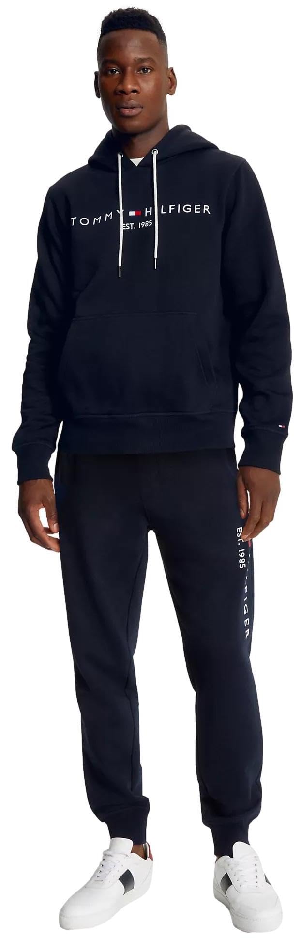 TOMMY HILFIGER Men's Iconic Fleece Embroidered Tommy Logo Pullover Hoodie Sweatshirt Collection 2024, Medium, Black