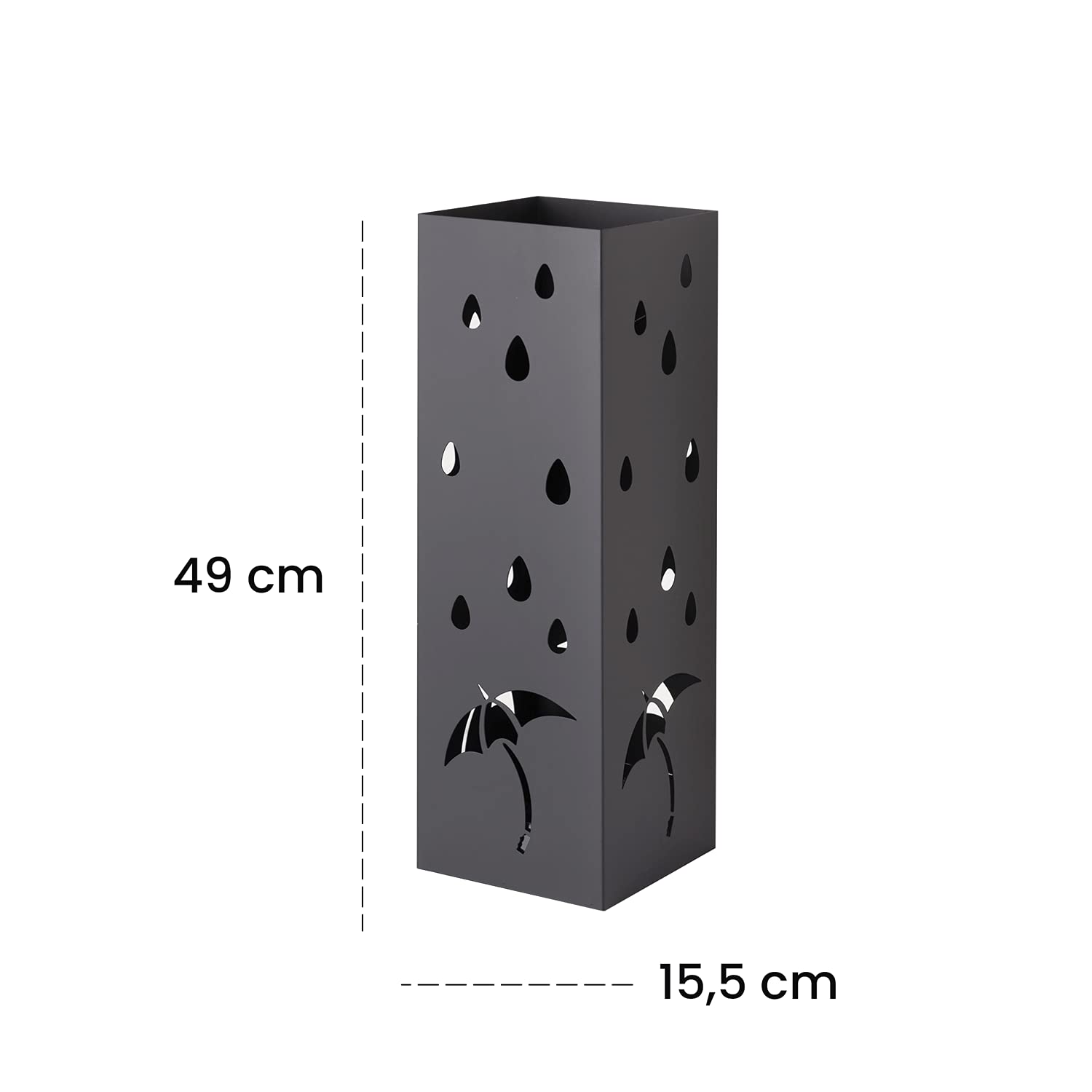 Baroni Home Portaombrelli Design Porta Ombrelli Moderno in Metallo con Intaglio Pioggia Ombrelli Nero con Gancino e Vaschetta Scolapioggia Rimovibile 15,5X15X49 cm