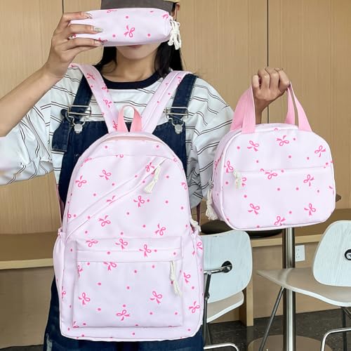 3Pcs Set Bow Backpack Coquette Bow Backpack, Cute Kawaii Backpacks Aesthetic Daypack Bow Rucksack with luch bag2