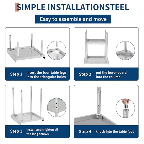 Image of GarveeTech 12x24x30 in Stainless Steel Equipment Grill Stand Table 400 LBS Capacity NSF Certified with Adjustable Legs, 2 in Edge Baffle, for Hotel, Home, Commercial Restaurant Kitchen
