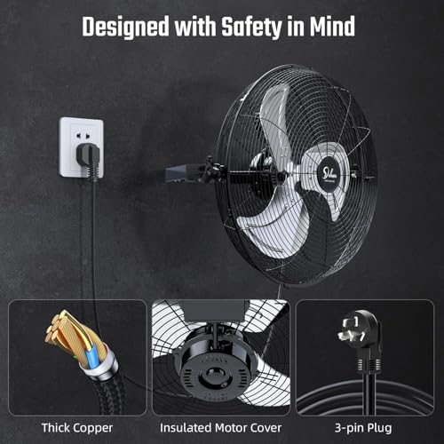 Image of Simple Deluxe 20 Inch Industrial Wall Mount Fan, 3 Speed Metal Fan for Warehouse, Greenhouse, Workshop, Patio, Factory and Basement, Black