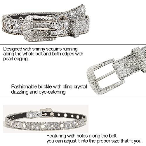 Rhinestone Belts for Women Western Cowgirl Bling Skinny Leather Belt for Jeans Pants Dresses (Fit for 26"-37")4