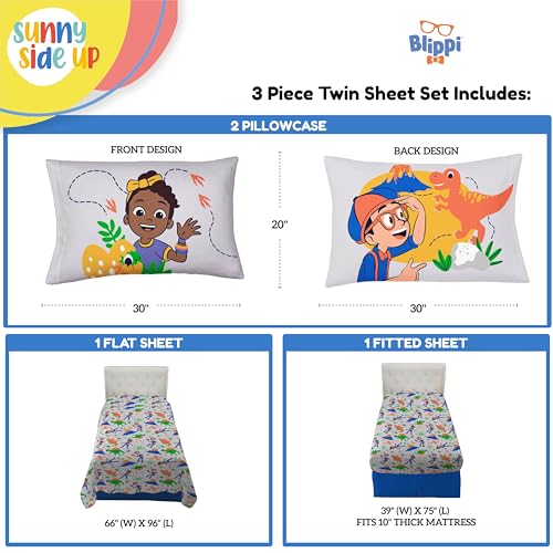 Image of Sunny Side Up Kids Sheet Set Includes Sheets and Pillow Cover - 100% Microfiber Bedding and Room Decor, Gray - Blippi, 3 Piece Twin