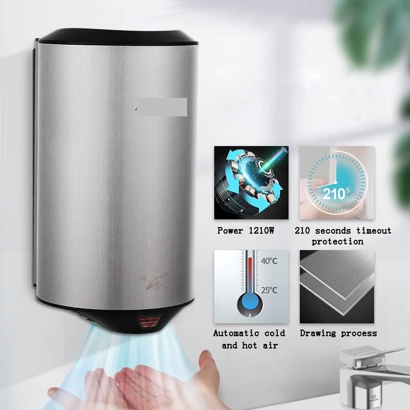 Hand Dryer Automatic Hand Dryer Sensor Household Hotel Hand-Drying Device Bathroom Hot Air Electric Heater Wind for Toilets CommercialHousing,Silver-Type