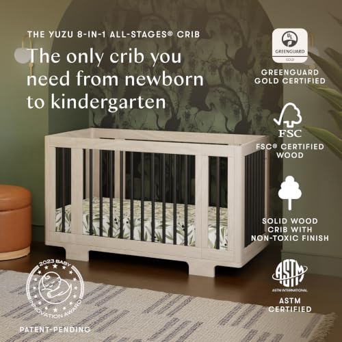 Image of babyletto Yuzu All-Stages Convertible Baby Crib, Washed Natural with Black