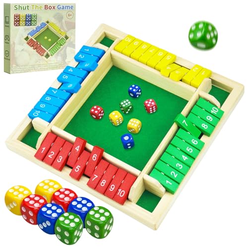 rytopt Shut The Box Game, Stocking Stuffers, 2-4 Player Family Wooden Board Table Math Games, Board Games, Valentines, 8 Dices Tabletop Toys for...