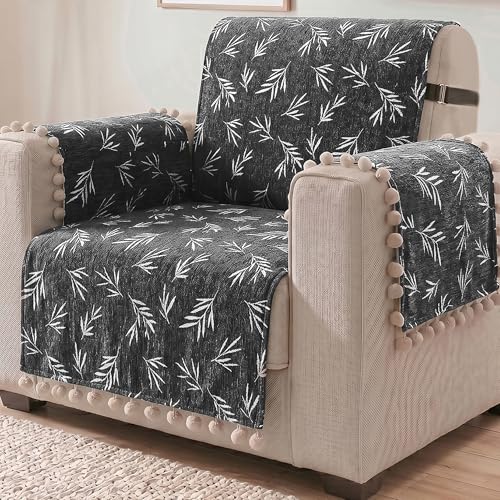 Image of Story@Home Chenille Sofa Mat with Back Cover (152x61Cm) & Arm Rest Covers | Anti Slip Single Sofa Cover for 1 /2 /3 Seater & L Shape Sofa Cover Measure Your Sofa & Create Your Own Set - Slate & Snow
