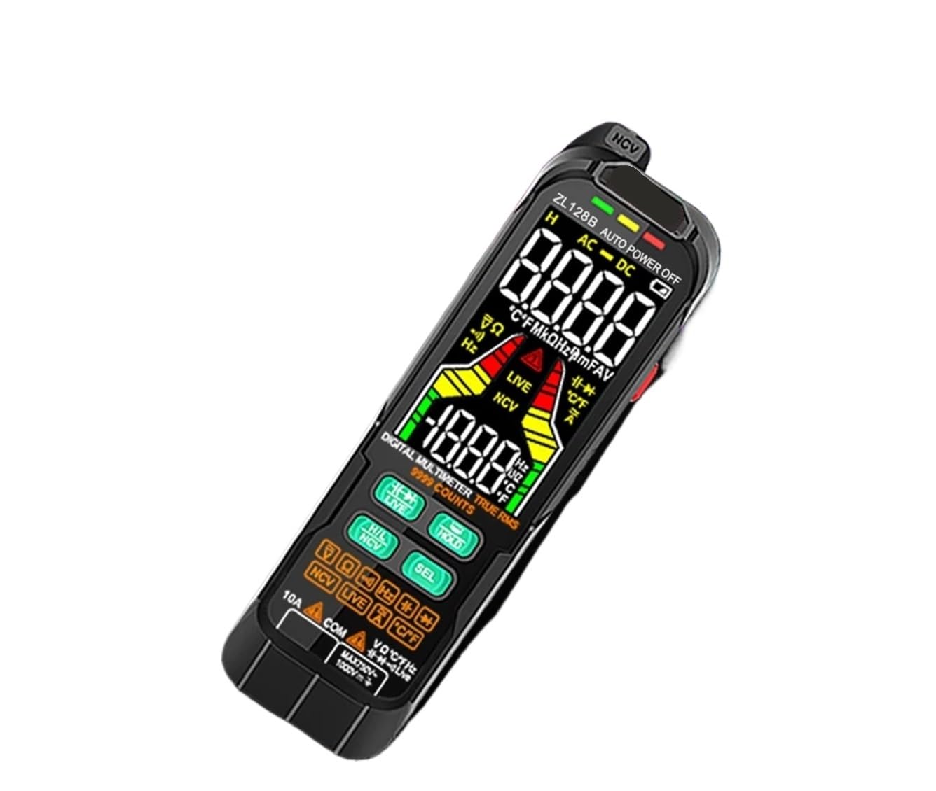 Multimetr cyfrowy 9999 punktów, kolorowy wyświetlacz T-RMS, tester napięcia DC/CA, test pojemności, test diod, test NCV/Hz, tester drutu pod napięciem (ZL126A 6000 PRO)