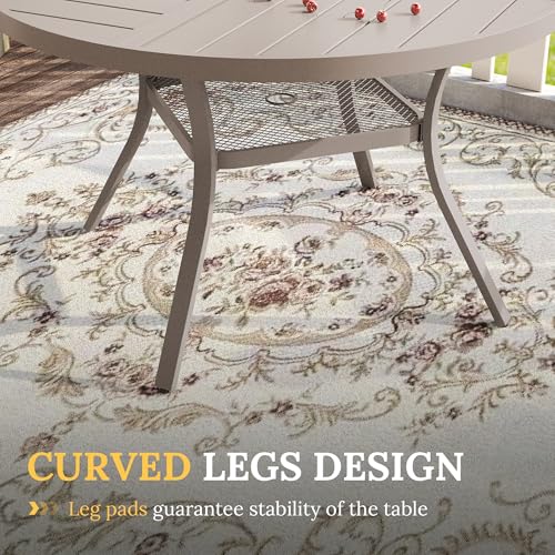 Image of VICLLAX Round Patio Table with Adjustable Umbrella Hole for 4, All Weather Metal Outdoor Dining Table for Lawn Garden, 40.6 inch Outdoor Coffee Table, Cream Color Frame