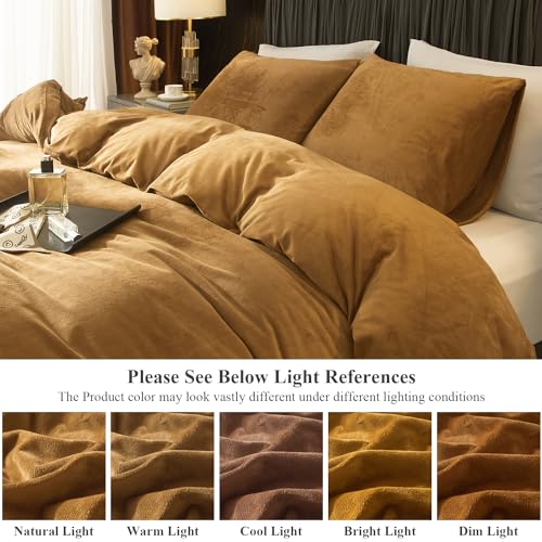 Ivellow Velvet Duvet Cover Queen Set Rust Velvet Duvet Cover Queen Comforter Cover 3Pcs Ultra Soft Duvet Cover Breathable Solid Luxury Flannel Velour Duvet Cover Zipper Closure Corner Tie