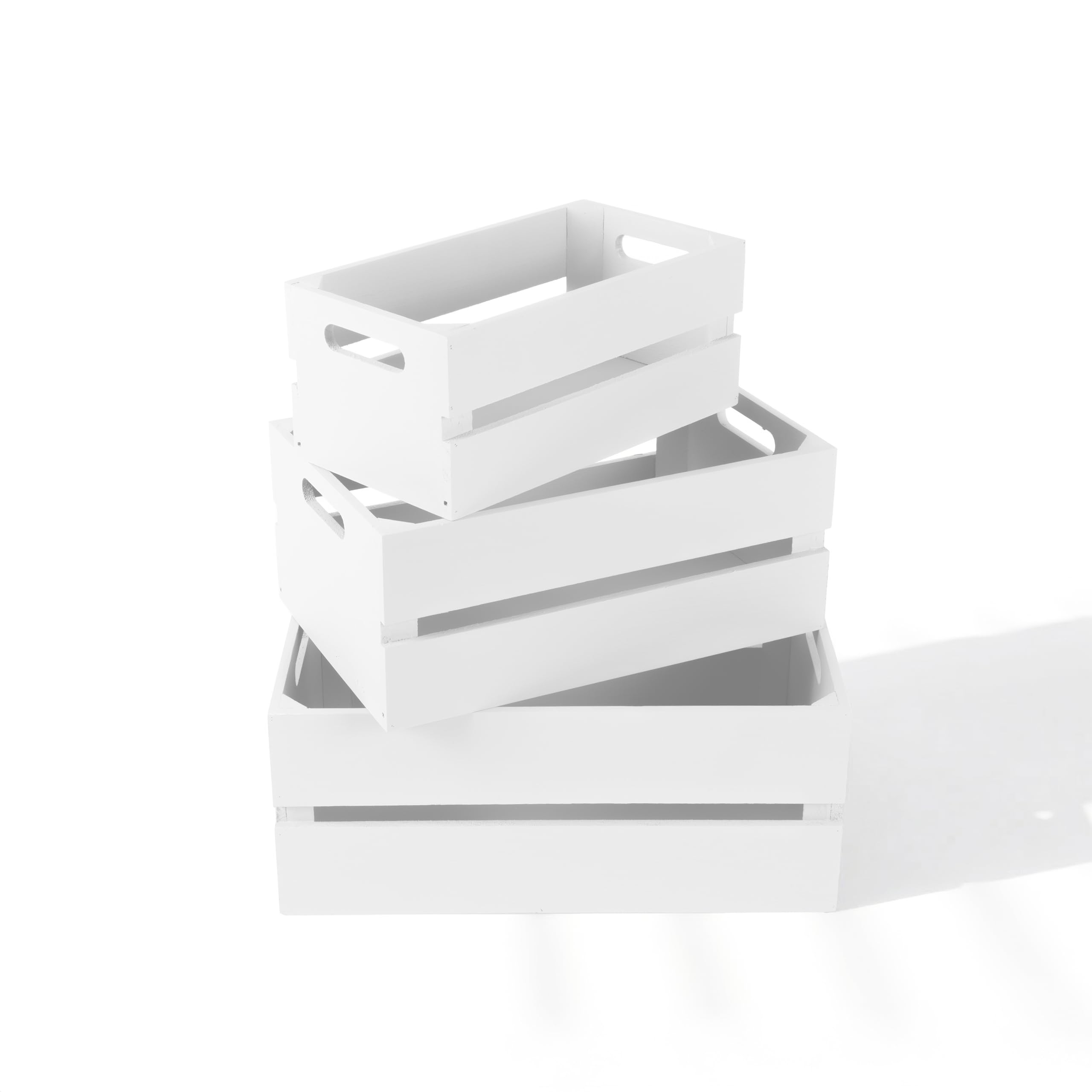 Wickerfield Small Wooden Boxes for Gifts, Crate Box, Crates Wooden Storage Box, Wood Crates, Gift Hamper Boxes Empty (White, Set (S+M+L))