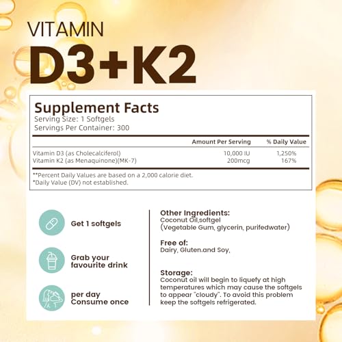 Vivonu VD3K2-M1 Vitamin D3 10000 Iu Plus K2 (Mk-7) 200 Mcg thumb #6