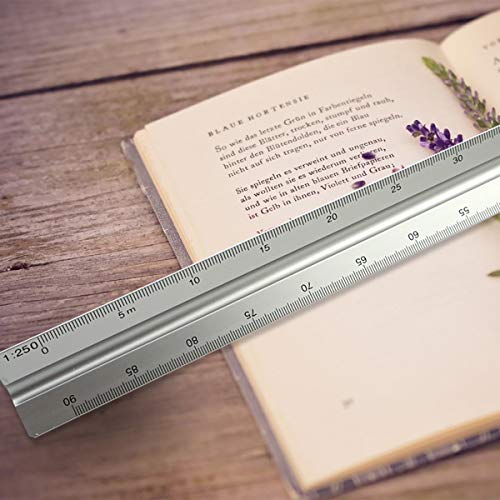 Tuloka Maßstab Lineal, Dreikantmaßstab aus Aluminium Architektonisches Lineal 2 Stücke 1:20 1:25 1:50 1:75 1:100 1:150 und 1:100 1:200 1:250 1:300 1:400 1:500