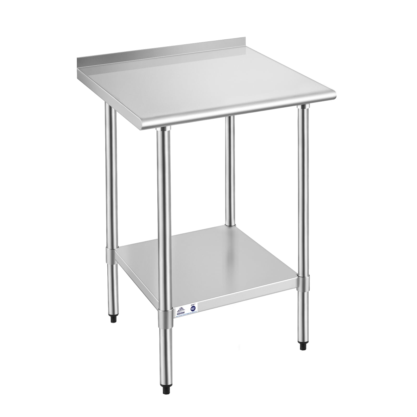 ROCKPOINT Stainless Steel Prep &amp; Work with Backsplash 30x30 Inches, NSF Metal Commercial Kitchen Heavy Duty Table with Undershelf for Restaurant, Home and Hotel