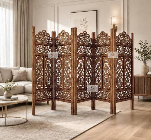 Image of Partition for Living Room,Divider,Partition Wall Room Divider Screen Separator, Wall Panel Divider for Hall | Bedroom |Office | Puja Room | Restaurant S Design (4ft 5 Panel Antique)